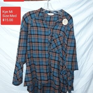 Kye Mi Flannel button up, long sleeve Shirt,  size Medium.